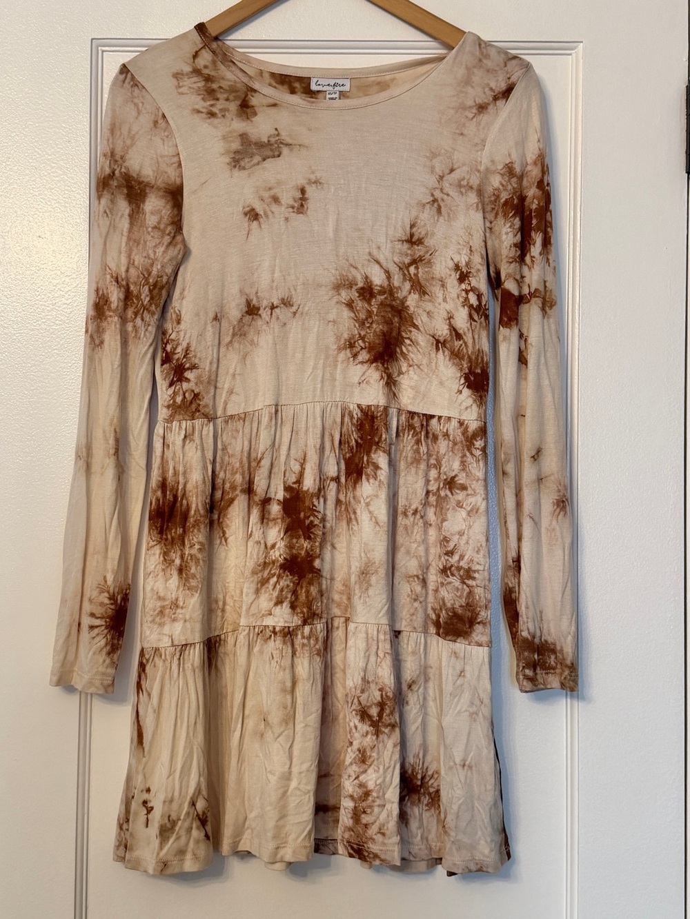 love, Fire | Brown Tie-Dye Long Sleeve Tiered Dress